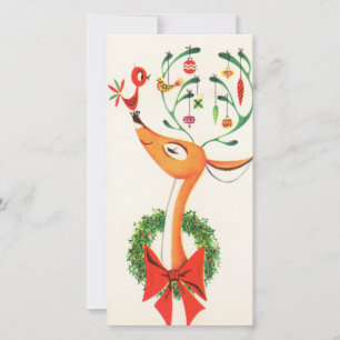 Weihnachtliches Rentier mit Vögeln und Ornament Feiertagskarte