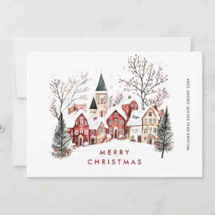 Weihnachtliches Retro-Dorf für Unternehmen Feiertagskarte