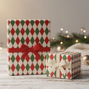 Weihnachtliches Rot und Grün Argyle Diamanten Weih Geschenkpapier