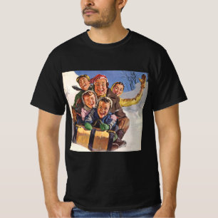 Weihnachtliches Schlittenfahren mit glücklicher Fa T-Shirt