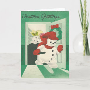 Weihnachtliches Schneemann-Paar im Vintage-Stil Feiertagskarte