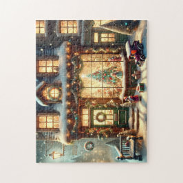 Weihnachtliches Spielzeugladen-Dorf im festlichen Puzzle