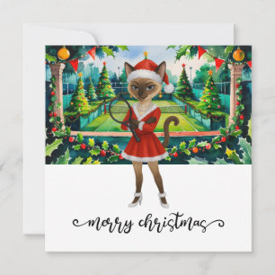 Weihnachtliches Tennis für Liebhaber von Siamkatze Feiertagskarte