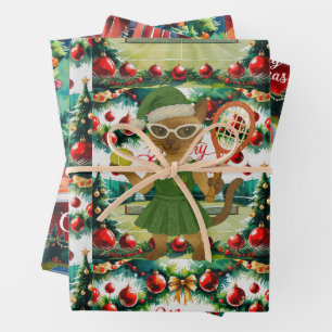 Weihnachtliches Tennis-Thema für Katzenliebhaber Geschenkpapier Set