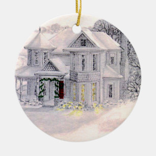 Weihnachtliches viktorianisches Haus-Ornament Keramikornament