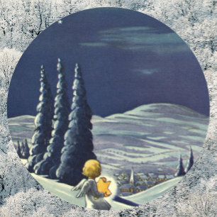 Weihnachtliches Vintage-Christus, Schneeengel geht Runder Aufkleber