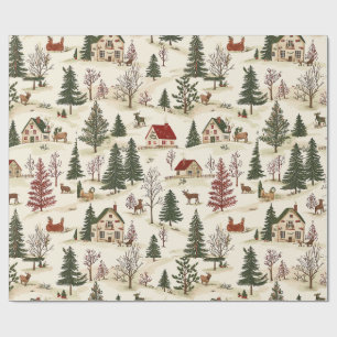Weihnachtliches Vintage-Dorf Geschenkpapier