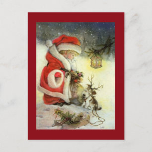 Weihnachtliches Vintage-Kind mit Hund Feiertagspostkarte