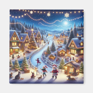 Weihnachtliches Winterdorf in der Nacht Magnet