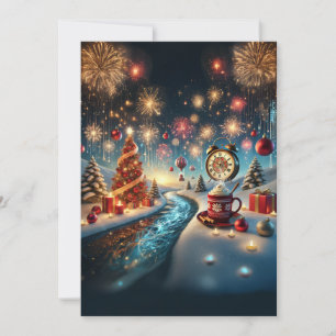 Weihnachtliches Winterwunderland mit heißer Schoko Feiertagskarte