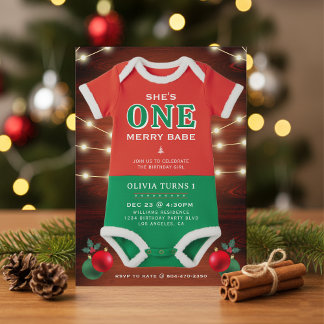 Weihnachts 1. Geburtstags-Party Bodysuit Rustikale Einladung
