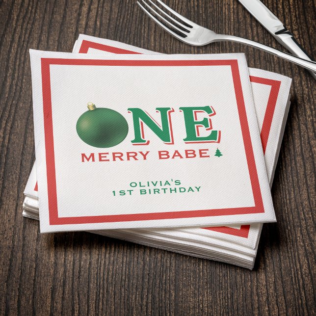 Weihnachts-1. Geburtstagsfeier-Froher-Schmuck Serviette (Christmas 1st Birthday Party Merry Ornament Napkins
)