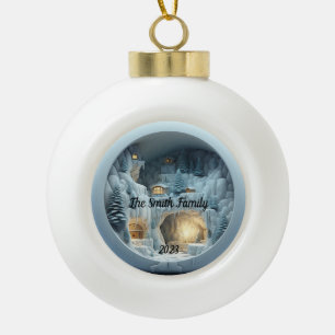 Weihnachts-3D-Eisschnee-Feuerplatz Keramik Kugel-Ornament