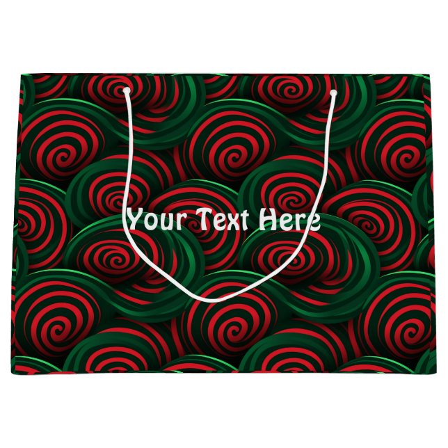 Weihnachts-3D-Rot- und Grüne-Wirbel Große Geschenktüte (Vorderseite)