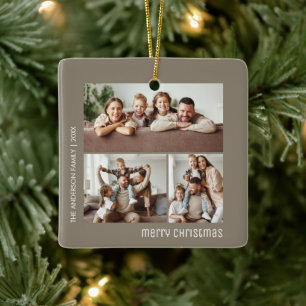 Weihnachts-4-Fotos Collage Taupe Keramikornament