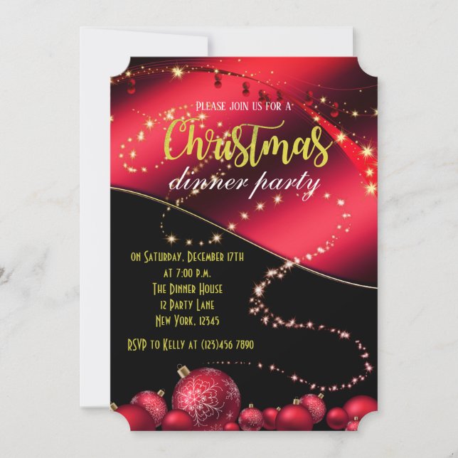 Weihnachts-Abendessen in Schwarz und Rot Party Ein Einladung (Vorderseite)
