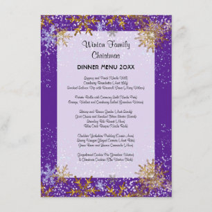 Weihnachts-Abendessen Lila Speisekarte Schneekrist Menükarte