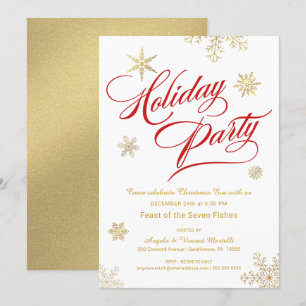 Weihnachts-Abendessen Party Elegantes Rotes & Gold Einladung