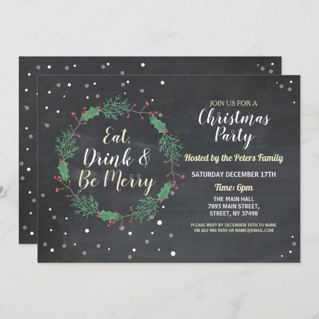 Weihnachts-Abendessen Party Feiertage Chalk Einladung (Vorne/Hinten)