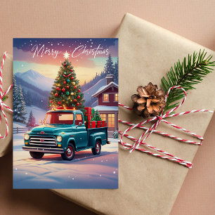 Weihnachts-Abholkarte Truck Tree & Geschenke Urlau Feiertagskarte