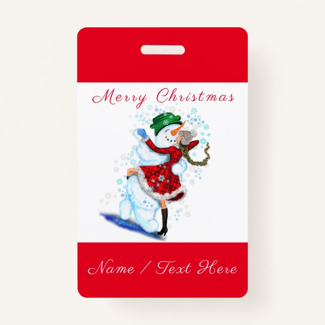 Weihnachts Abzeichen Snowman and Girl Dance - Ihr  Ausweis (Vorderseite)