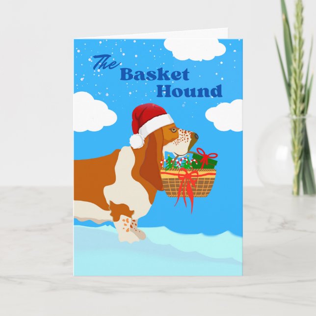 Weihnachts Adorable Basket Basset Hound mit Basket Karte (Vorderseite)