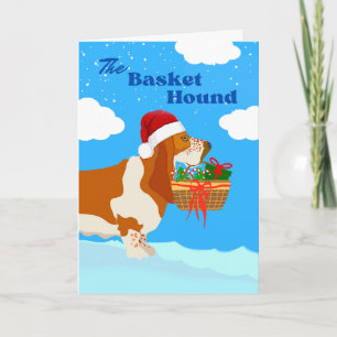 Weihnachts Adorable Basket Basset Hound mit Basket Karte