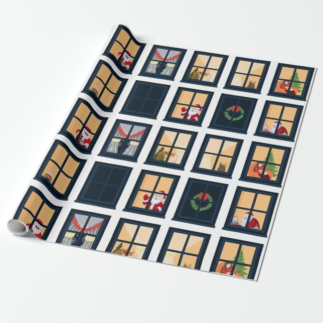 Weihnachts-Advent-Fenster-Gitter-Wrap-Papier Geschenkpapier (Ungerollt)
