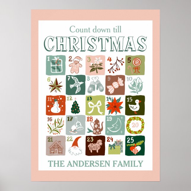 Weihnachts-Adventskalender Countdown Poster (Vorne)