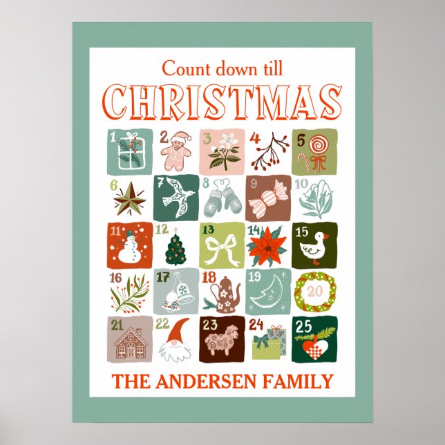 Weihnachts-Adventskalender Countdown Poster (Vorne)