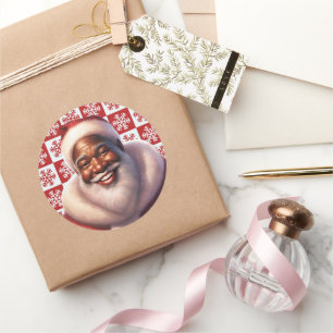 Weihnachts-Afroamerikaner Jolly Santa Claus, Runder Aufkleber