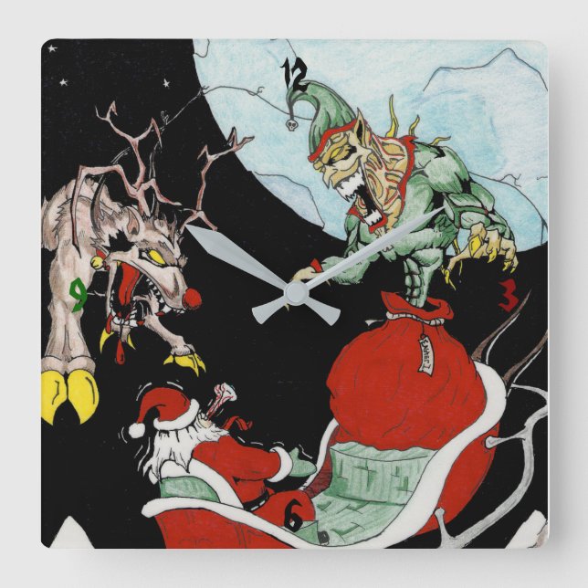 Weihnachts-Albtraum Square Wall Uhr (Vorderseite)