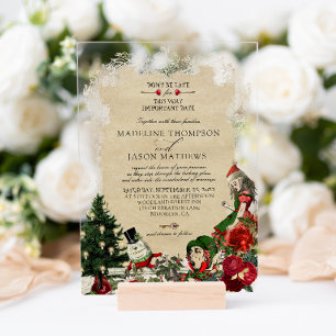 Weihnachts-Alice-im-Wunderland-Hochzeit Acryleinladungen