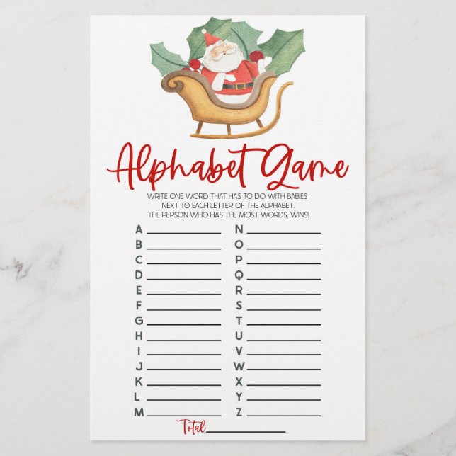 Weihnachts Alphabet Baby Showspiel Briefpapier (Vorderseite)