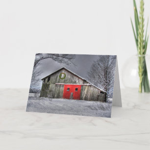 Weihnachts alter Stall mit roten Türen Karte