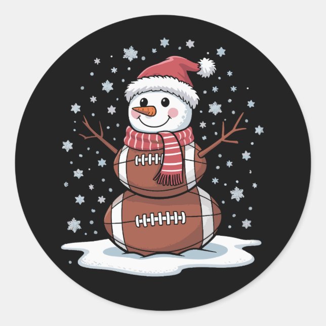 Weihnachts American Football Snowman Xmas Sport Runder Aufkleber (Vorderseite)