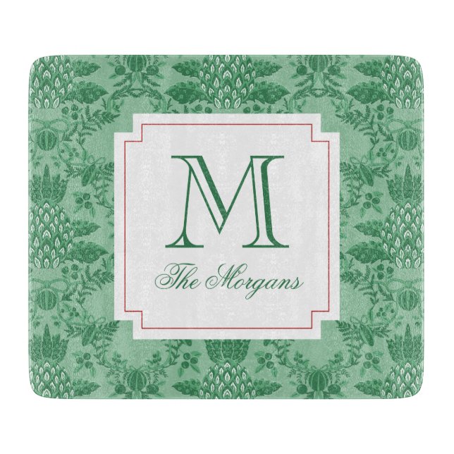 Weihnachts Ananas-Ornamente Monogramm Schneidebrett (Vorderseite)