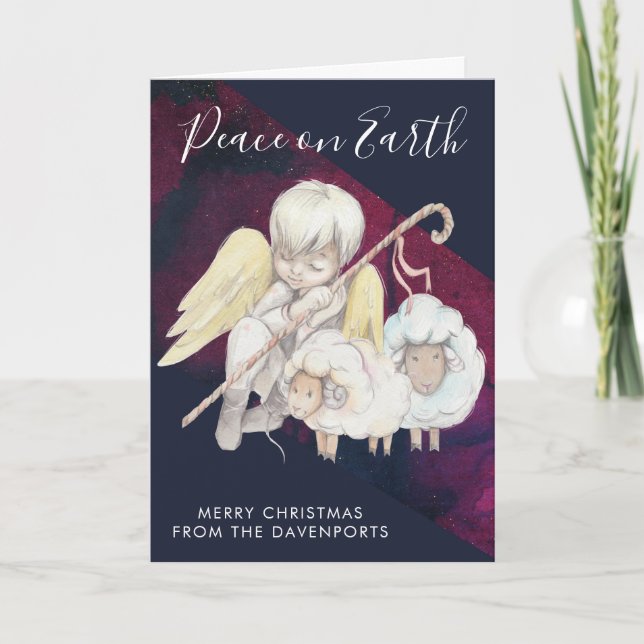 Weihnachts-Angel-Hirte mit Lämmern Urlaub Karte (Vorderseite)