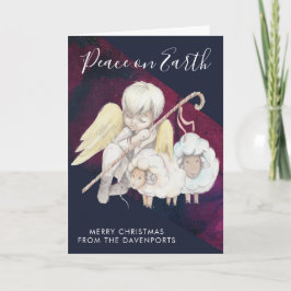 Weihnachts-Angel-Hirte mit Lämmern Urlaub Karte