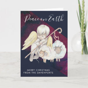 Weihnachts-Angel-Hirte mit Lämmern Urlaub Karte