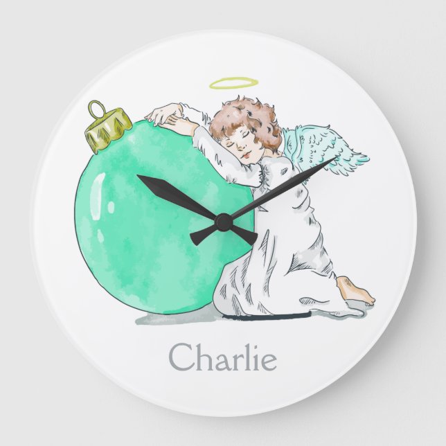 Weihnachts-Angel-individuelle Name-Wanduhren Große Wanduhr (Vorderseite)