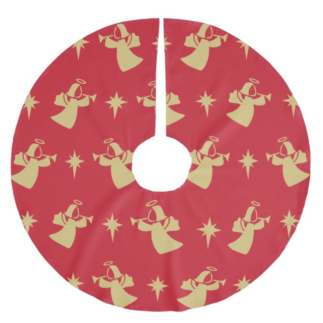 Weihnachts Angel Nativity Star Red Gold Polyester Weihnachtsbaumdecke (Vorderseite)