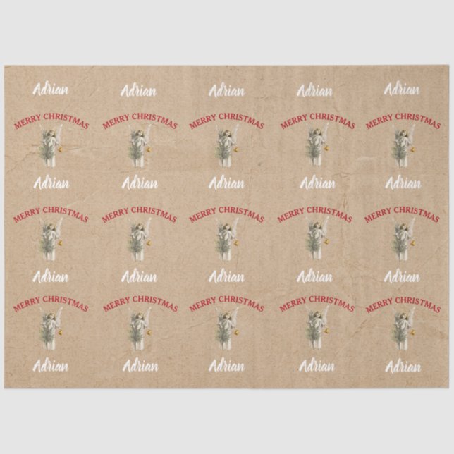 Weihnachts Angel & Tree Individuelle Name Kraft Seidenpapier (Vorderseite)