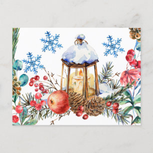 Weihnachts-Aquarell-Natur-Wald-Collage Postkarte