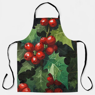 Weihnachts-Aquarell-Stechpalmen-Beeren-Blätter bot Schürze