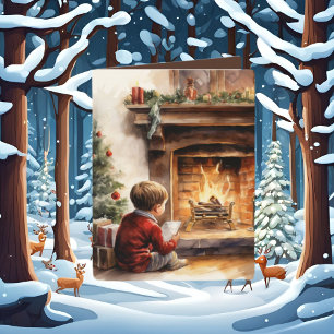 Weihnachts-Aquarelljunge hinzufügen Text Feiertagskarte