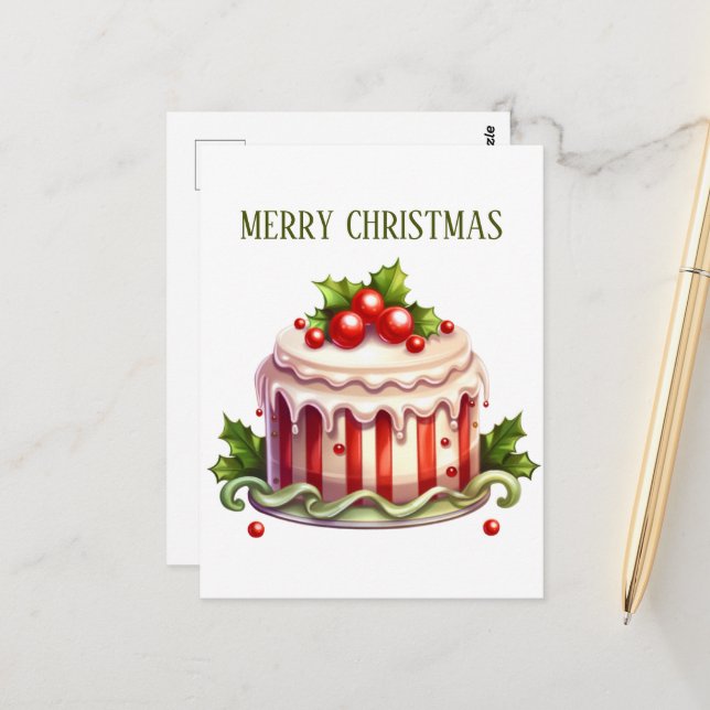 Weihnachts Aquarellkuchen ergänzen Text Postkarte (Vorderseite/Rückseite Beispiel)
