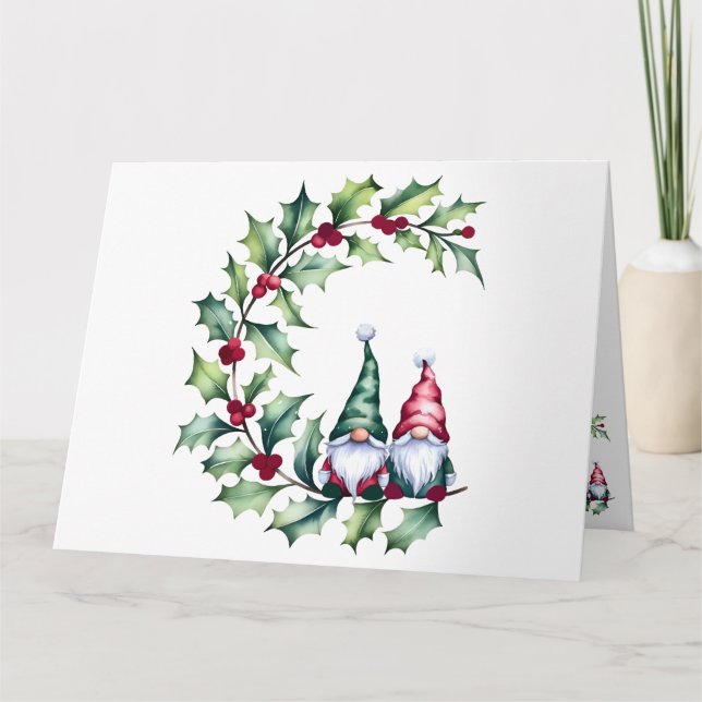 Weihnachts-Aquarellspiele auf Holly Twig Karte (Vorderseite)