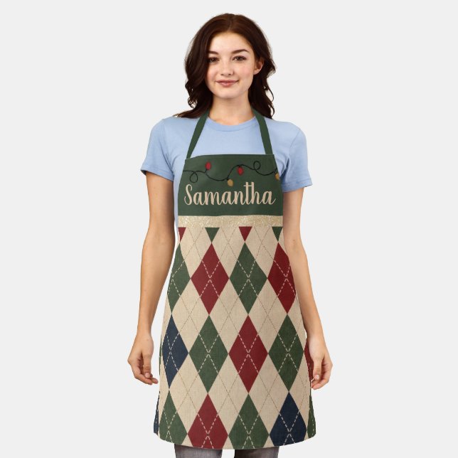 Weihnachts-Argyle-Schürze Schürze (Getragen)