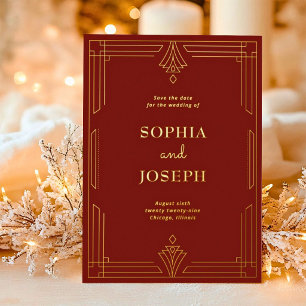 Weihnachts-Art-Deco-Goldfolie Save the Date Foto Folieneinladung